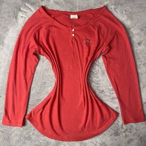Y2K Vintage Bella Swan Hollister Red Grunge Henley M Babydoll Elena LS Top